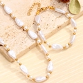 Collar de perlas barrocas francesas con cuentas doradas y cadena de eslabones cubanos - Estilo 01 Collar Y Pulsera