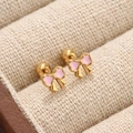 Orecchini a farfalla in smalto rosa placcati oro 18k con chiusura a vite a sfera - Coppia di Fiocchi Rosa
