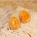 Boucles d'oreilles rétro en forme de goutte dorée avec incrustation résine marbrée - Style Goutte Orange Texture Pointillée (16)