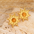 Boucles d'oreilles soleil dorées minimalistes avec opale jaune et rayons texturés - Style Fleur de Soleil Oeil de Chat Jaune Éclatant (28)