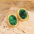 Boucles d'oreilles ovales dorées vintage avec incrustation de marbre vert sur pierre - Style Oval Vert Plissé Texture Rayonnante (12)