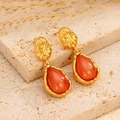 Boucles d'oreilles vintage dorées et ambre avec pendentif en goutte d'eau - Style Pendentif Goutte Orange Rouge Ondulé (36)
