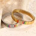 Set de pulseras elásticas de acero inoxidable oro y plata con esmalte arcoíris y cristales - Estilo con Esmalte Colorido / Plateado