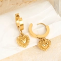 Elegant gold-tone stainless steel huggie earrings featuring vintage heart pendants - Heart