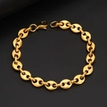 Classic gold coffee bean pig nose link bracelet with lobster clasp on black backdrop - Gold Mariner Link Bracelet (8mm*20cm)