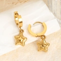 Elegant gold titanium steel earrings with double-layered star pendants on white background - Pentagram