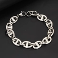 Polished stainless steel pork nose link chain bracelet with lobster clasp on dark background - Steel Color Mariner Link Bracelet (11mm*21cm)