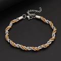 Elegant two-tone twisted rope chain bracelet with lobster clasp and extension chain - Two-Tone Gold Chain Bracelet (6mm*26cm)