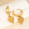 Golden titanium steel hoop earrings with elegant grape-shaped metal drop pendants - Grapes