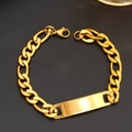 Golden titanium steel Figaro ID bracelet with a polished engravable plate and lobster clasp - Gold ID Plate Bracelet (8mm*21cm)