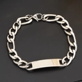 Polished silver stainless steel ID plate bracelet with classic Figaro chain for men - Steel Color ID Plate Bracelet (8mm*21cm)
