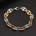 Two-tone silver and gold pig nose chain bracelet with lobster clasp in polished steel - Two-Tone Mariner Link Bracelet (11mm*21cm)