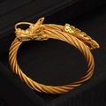 Pulsera de hombre con cabeza de dragón bañada en oro 18k y cable de acero inoxidable - Estilo Cabeza de Dragón / Dorado