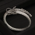 Brazalete de cable de acero inoxidable con cabeza de dragón en plata antigua - Estilo Cabeza de Dragón / Color acero