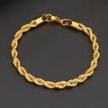 Golden 6mm stainless steel twisted rope bracelet with cylindrical joint and lobster clasp - Gold Rope Chain Bracelet (6mm*21cm)