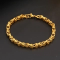 Polished 6mm stainless steel Byzantine chain bracelet with lobster clasp on dark background - Gold Byzantine Chain Bracelet (5mm*21cm)