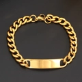 Polished golden stainless steel Cuban link bracelet with engravable blank ID plate - Gold Curved Plate ID Bracelet (8mm*21cm)