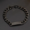 Men's gunmetal black Cuban link bracelet with a polished blank rectangle ID tag - Black Curved Plate ID Bracelet (8mm*21cm)