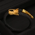Pulsera de hombre con cabeza de dragón dorada y cable de acero inoxidable negro - Estilo Cabeza de Dragón / Negro+Oro