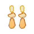 Detail of geometric resin drop earrings featuring warm amber gradient stones and gold claws - Amber Gradient Style (3882)