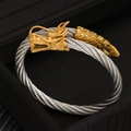 Pulsera de cable con cabeza de dragón para hombre en acero bicolor oro 18k y plata - Estilo Cabeza de Dragón / Plateado Dorado Bicolor