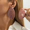 Pink marble texture resin waterdrop earrings with vintage golden metal framing - Gold and Pink Purple