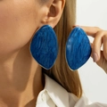 Retro large oval geometric earrings with blue enamel finish and golden metal base - Gold + Blue