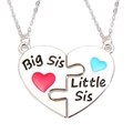 Zilveren Big Sis en Little Sis hartpuzzel kettingenset met kleurrijke hartaccenten - Big Little Sis Puzzle Heart Style