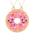 BFF magneet ketting set in goud met roze donut hart hanger en vrolijke lachende gezichtjes - Donut Smiling Face Magnetic