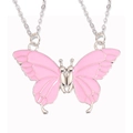 Roze magnetische vlinder puzzel ketting voor beste vrienden in gepolijst zilver - Pink Magnetic Butterfly Style