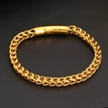 Minimalist 6mm gold plated stainless steel braided wheat chain bracelet with magnetic clasp - Gold Square Link Bracelet (6mm*21cm)