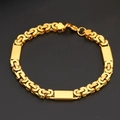 6mm gold-tone Byzantine link bracelet with Greek key engraved rectangular plates - Gold Woven Chain Bracelet (6mm*21cm)