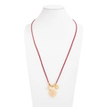 Detail of red cord necklace featuring polished golden sun moon and star charms - Sun and Moon Pendant Necklace (07629) / Gold+Red