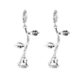 Détail des boucles d'oreilles rose en argent avec texture de feuille et fini métallique - 12# Rose en Argent