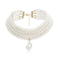 Elegant four-layer layered pearl choker necklace with large baroque pearl pendant - Artificial Pearl Necklaces (Gold-tone)