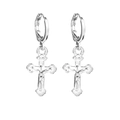 Boucles d'oreilles créoles avec crucifix en argent et inscription INRI détaillée - 2# Croix en Argent