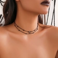Sexy double-layer black beaded choker with a sparkling crystal pendant in silver setting - Double Layer Choker (1411) / Black