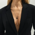 Minimalistische zilveren Y-vormige lange ketting met zwarte vierkante keramische hanger - Zwarte Vierkante Stijl (7623E1)