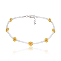 Collar minimalista de cuentas con margaritas amarillas y cierre plateado ajustable - Collar-Amarillo