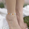 Cavigliera con perline arcobaleno fatte a mano e ciondoli a forma di margherite - Stile di Perline Margherita Sfumata Multicolore (0579)