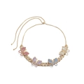 Detail of gold Cuban chain necklace featuring four colorful rhinestone butterflies - Gold Multicolor