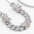 Macro shot of silver Cuban link anklet featuring sparkling rhinestones and iridescent butterflies - Silver Tone AB Rhinestone