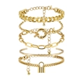 5-delige gouden armbandset in punk hip-hop stijl met hangslot en geometrische schakels - Vijfdelige Stijl met Hangslot (AB823) / AB823