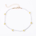 Collar artesanal de cuentas blancas con margaritas y cierre de mosquetón dorado ajustable - Estilo de Tobillera Blanca (0631)