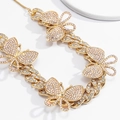 Exaggerated golden Cuban chain necklace with sparkling rhinestones and butterfly charms - Gold Clear Zircon