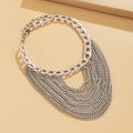 Multilayer silver tassel anklet with tiered metal chains and adjustable lobster clasp - Silver Multilayer Tassel Style (0710)
