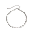 Minimalist silver woven herringbone chain necklace with adjustable lobster clasp - Silver Bracelet