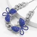 Silver Cuban link anklet with large blue rhinestone iced out butterfly charms - Silver Plated Blue Zirconia