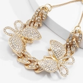 Vintage gold butterfly anklet with sparkling crystal pavé and thick cuban chain - Gold Tone Clear Rhinestone
