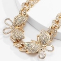 Golden Cuban link anklet with large rhinestones butterfly charms in a hip hop style - Gold AB Rhinestone